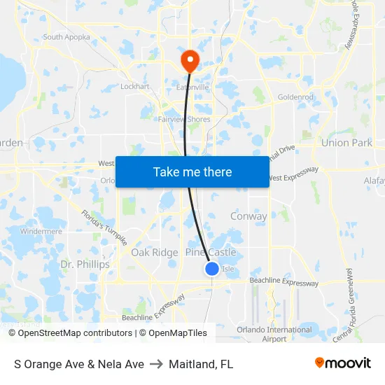 S Orange Ave & Nela Ave to Maitland, FL map