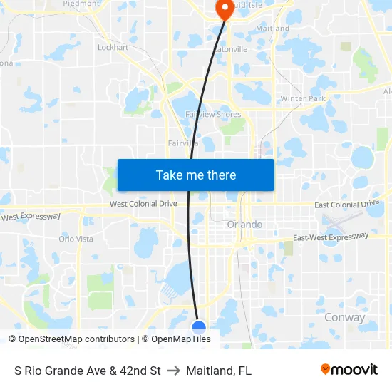 S Rio Grande Ave & 42nd St to Maitland, FL map
