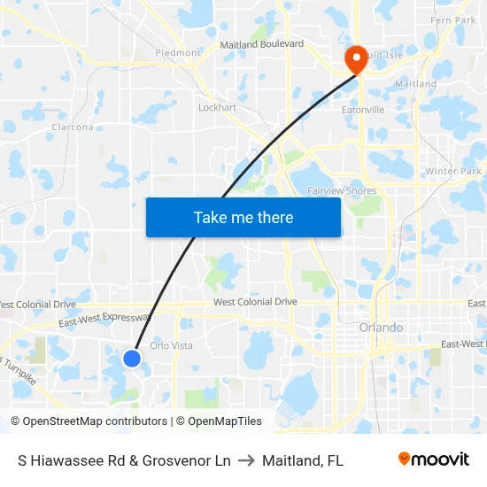 S Hiawassee Rd & Grosvenor Ln to Maitland, FL map