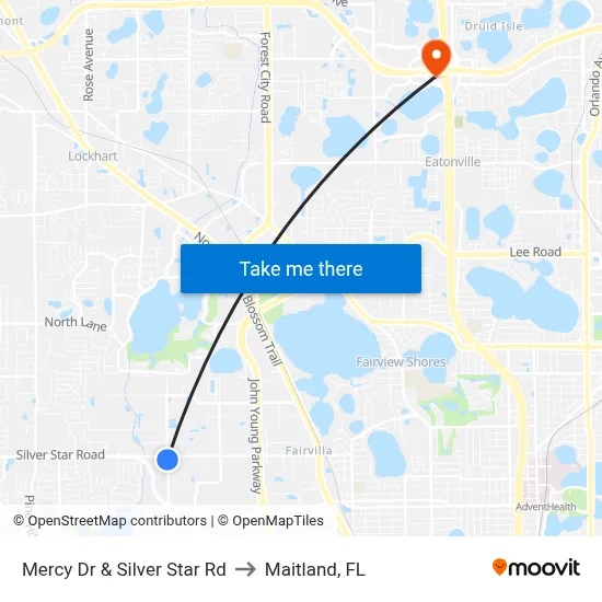 Mercy Dr & Silver Star Rd to Maitland, FL map