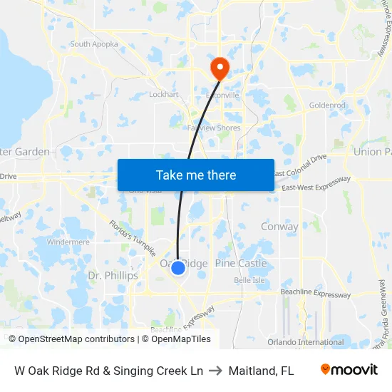 W Oak Ridge Rd & Singing Creek Ln to Maitland, FL map