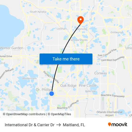 International Dr & Carrier Dr to Maitland, FL map