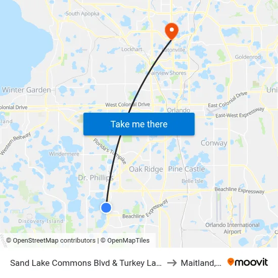 Sand Lake Commons Blvd & Turkey Lake Rd to Maitland, FL map