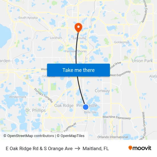 E Oak Ridge Rd & S Orange Ave to Maitland, FL map