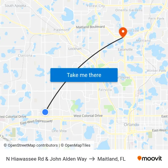 N Hiawassee Rd & John Alden Way to Maitland, FL map