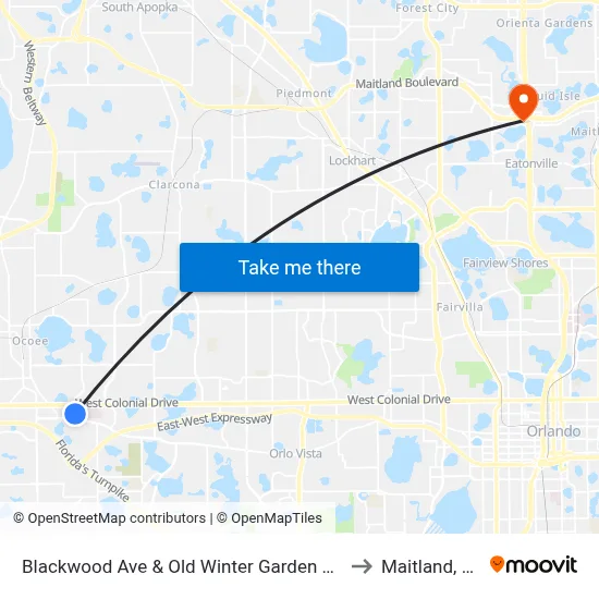 Blackwood Ave & Old Winter Garden Rd to Maitland, FL map