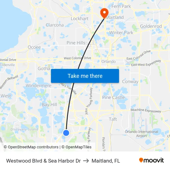 Westwood Blvd & Sea Harbor Dr to Maitland, FL map