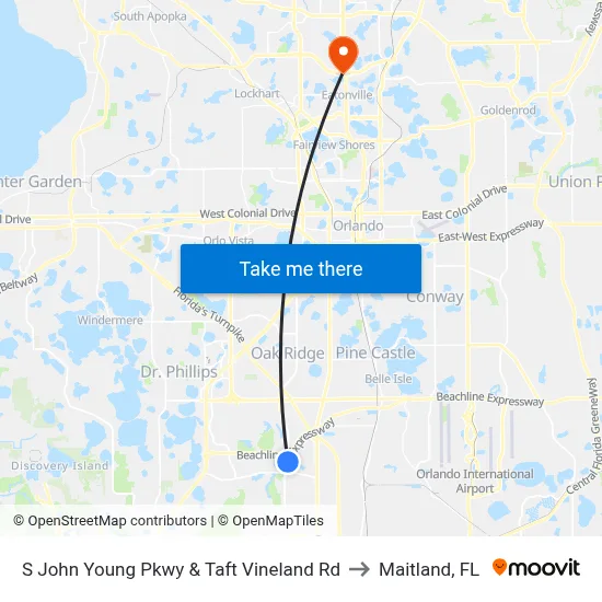 S John Young Pkwy & Taft Vineland Rd to Maitland, FL map