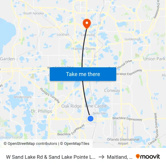 W Sand Lake Rd & Sand Lake Pointe Loop to Maitland, FL map
