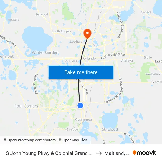 S John Young Pkwy & Colonial Grand Blvd to Maitland, FL map