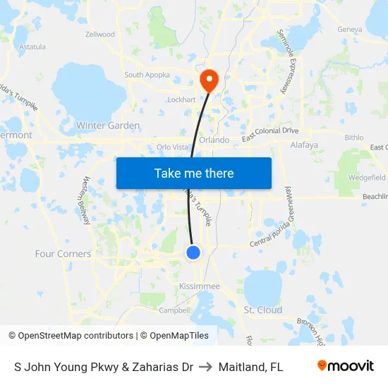 S John Young Pkwy & Zaharias Dr to Maitland, FL map