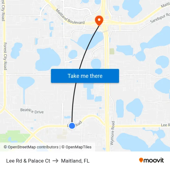 Lee Rd & Palace Ct to Maitland, FL map