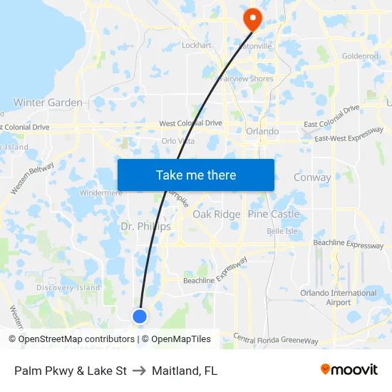 Palm Pkwy & Lake St to Maitland, FL map