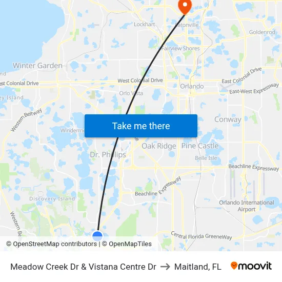 Meadow Creek Dr & Vistana Centre Dr to Maitland, FL map