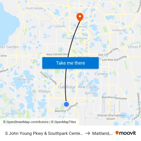 S John Young Pkwy & Southpark Center Loop to Maitland, FL map