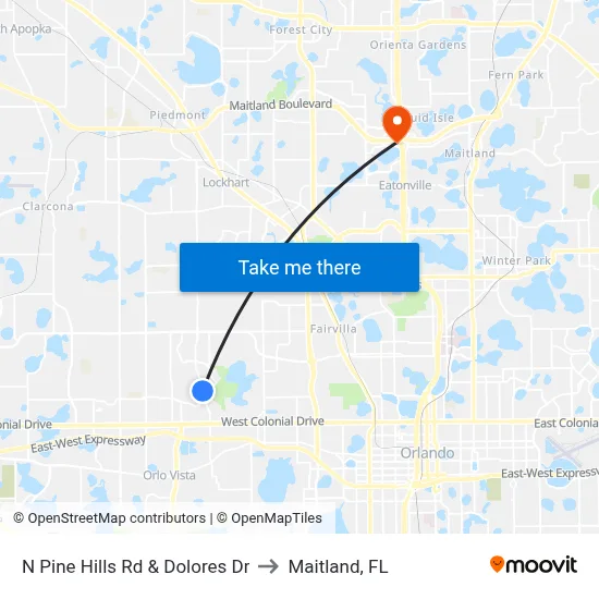 N Pine Hills Rd & Dolores Dr to Maitland, FL map