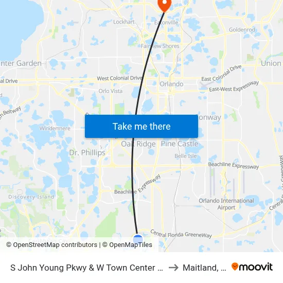 S John Young Pkwy & W Town Center Blvd to Maitland, FL map
