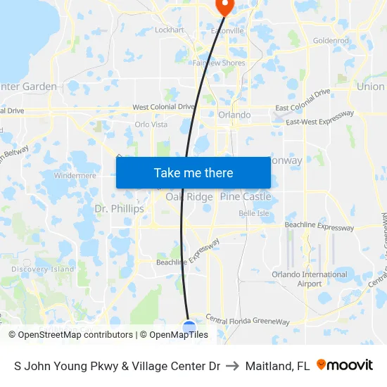 S John Young Pkwy & Village Center Dr to Maitland, FL map