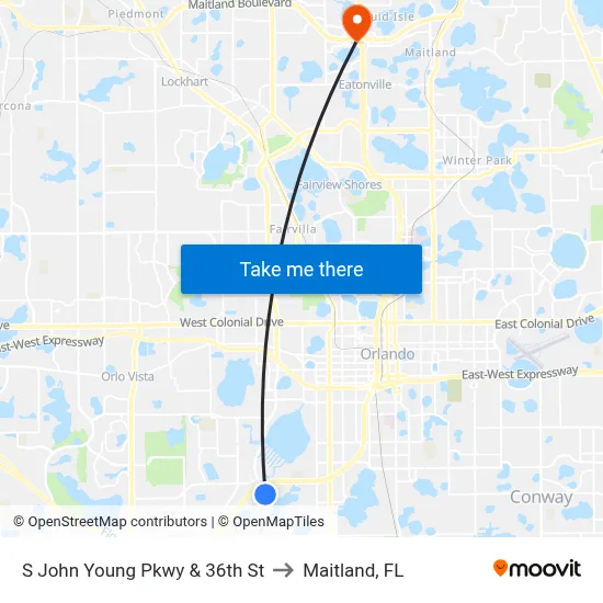 S John Young Pkwy & 36th St to Maitland, FL map