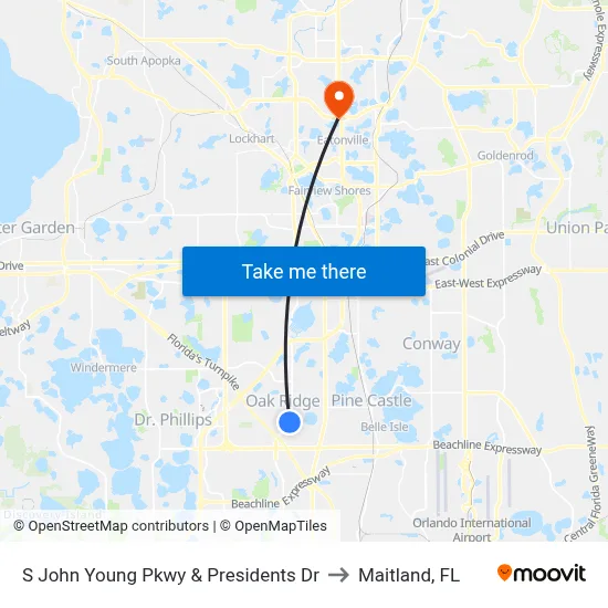 S John Young Pkwy & Presidents Dr to Maitland, FL map
