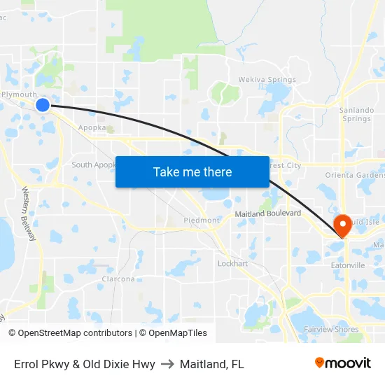 Errol Pkwy & Old Dixie Hwy to Maitland, FL map