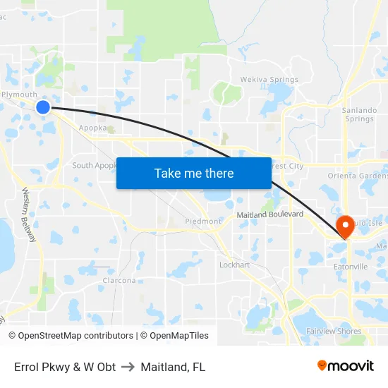 Errol Pkwy & W Orange Blossom Trl to Maitland, FL map