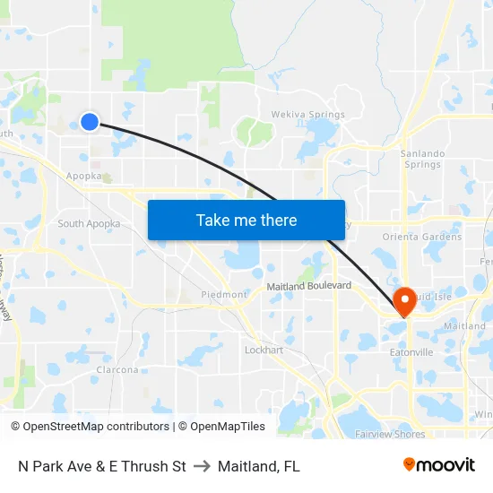 N Park Ave & E Thrush St to Maitland, FL map
