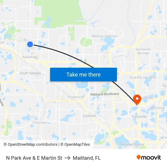 N Park Ave & E Martin St to Maitland, FL map