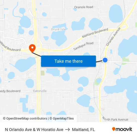 N Orlando Ave & W Horatio Ave to Maitland, FL map