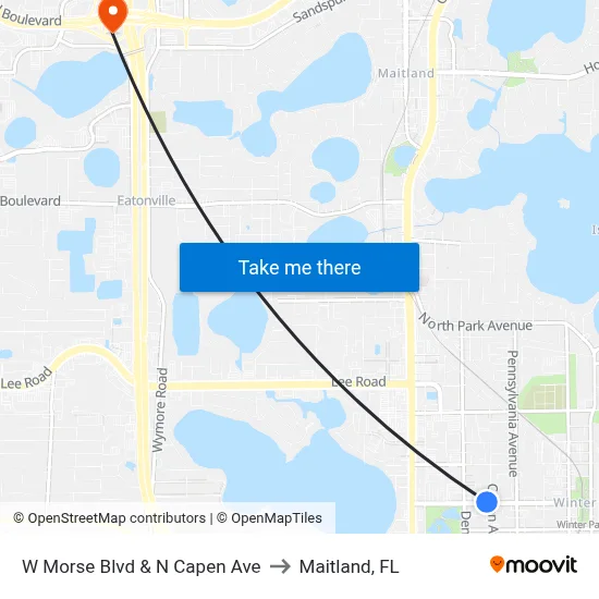 W Morse Blvd & N Capen Ave to Maitland, FL map