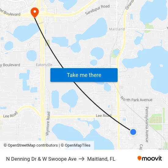 N Denning Dr & W Swoope Ave to Maitland, FL map