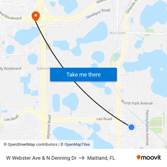 W Webster Ave & N Denning Dr to Maitland, FL map