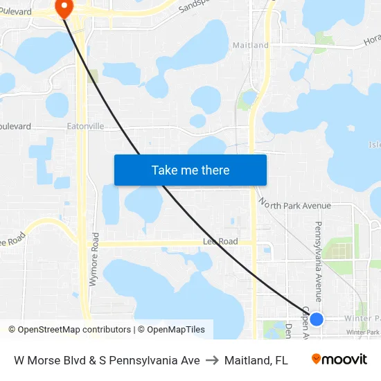 W Morse Blvd & S Pennsylvania Ave to Maitland, FL map