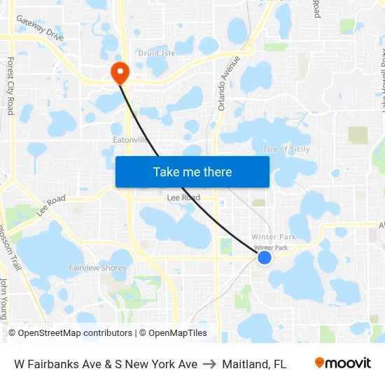 W Fairbanks Ave & S New York Ave to Maitland, FL map