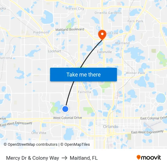 Mercy Dr & Colony Way to Maitland, FL map
