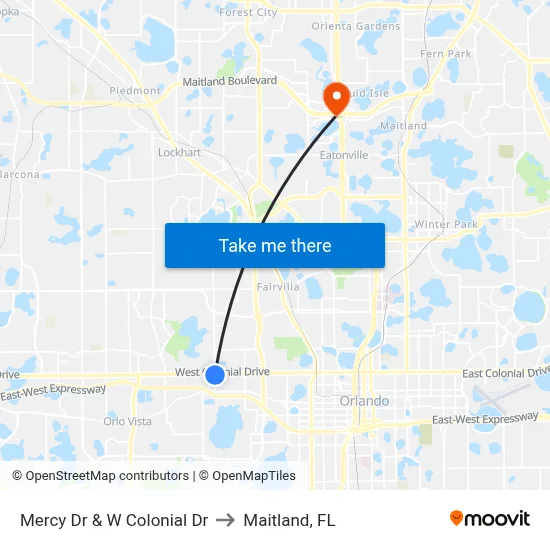 Mercy Dr & W Colonial Dr to Maitland, FL map