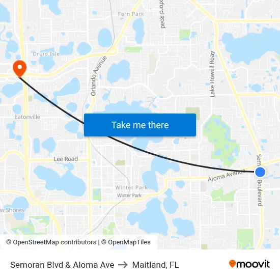 Semoran Blvd & Aloma Ave to Maitland, FL map