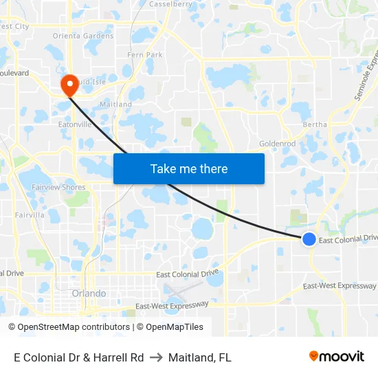 E Colonial Dr & Harrell Rd to Maitland, FL map