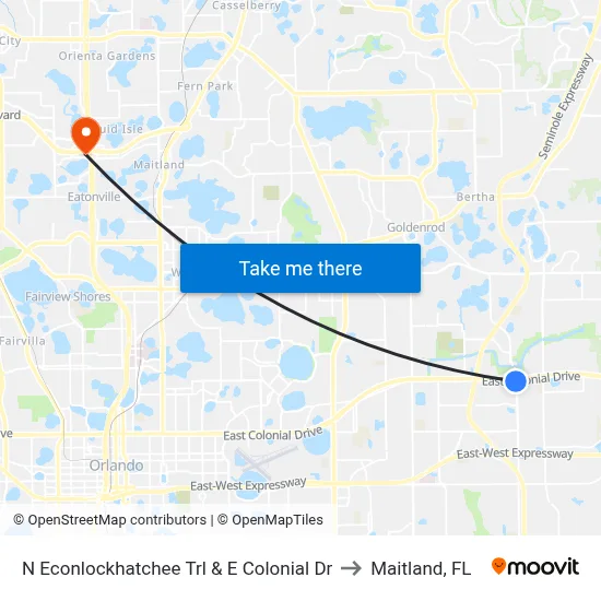 N Econlockhatchee Trl & E Colonial Dr to Maitland, FL map