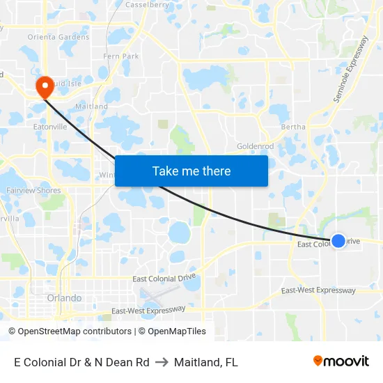 E Colonial Dr & N Dean Rd to Maitland, FL map