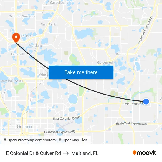 E Colonial Dr & Culver Rd to Maitland, FL map