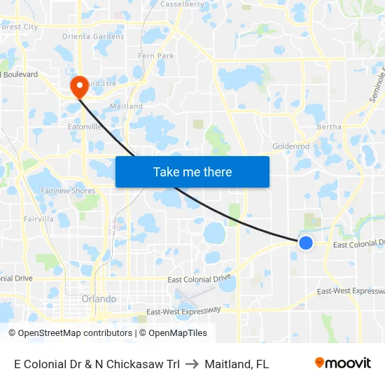 E Colonial Dr & N Chickasaw Trl to Maitland, FL map