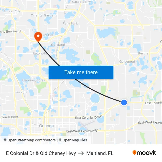 E Colonial Dr & Old Cheney Hwy to Maitland, FL map