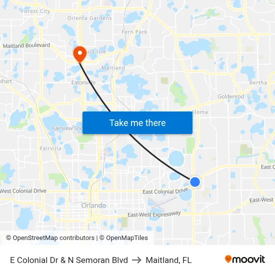 E Colonial Dr & N Semoran Blvd to Maitland, FL map