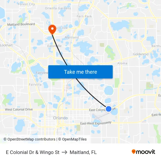 E Colonial Dr & Wingo St to Maitland, FL map