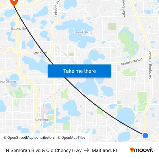 N Semoran Blvd & Old Cheney Hwy to Maitland, FL map
