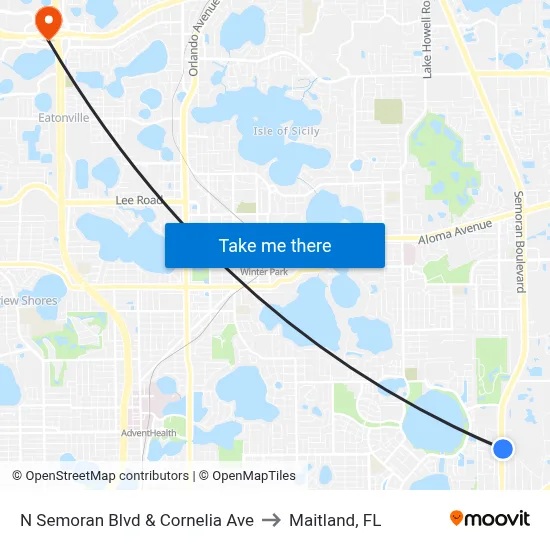 N Semoran Blvd & Cornelia Ave to Maitland, FL map