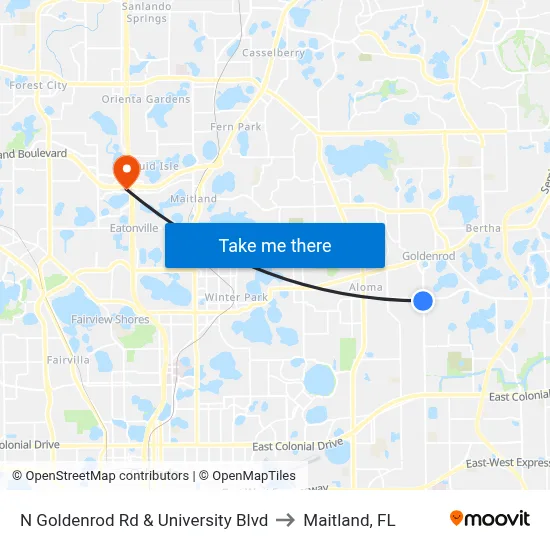 N Goldenrod Rd & University Blvd to Maitland, FL map
