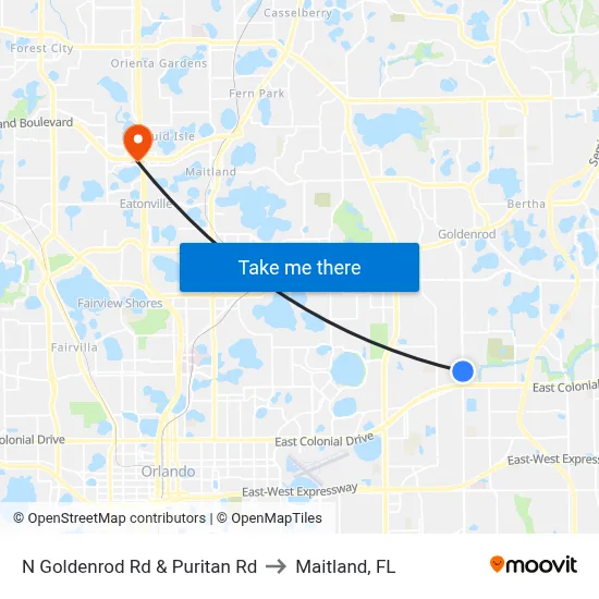 N Goldenrod Rd & Puritan Rd to Maitland, FL map