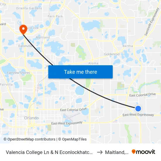 Valencia College Ln & N Econlockhatchee Trl to Maitland, FL map